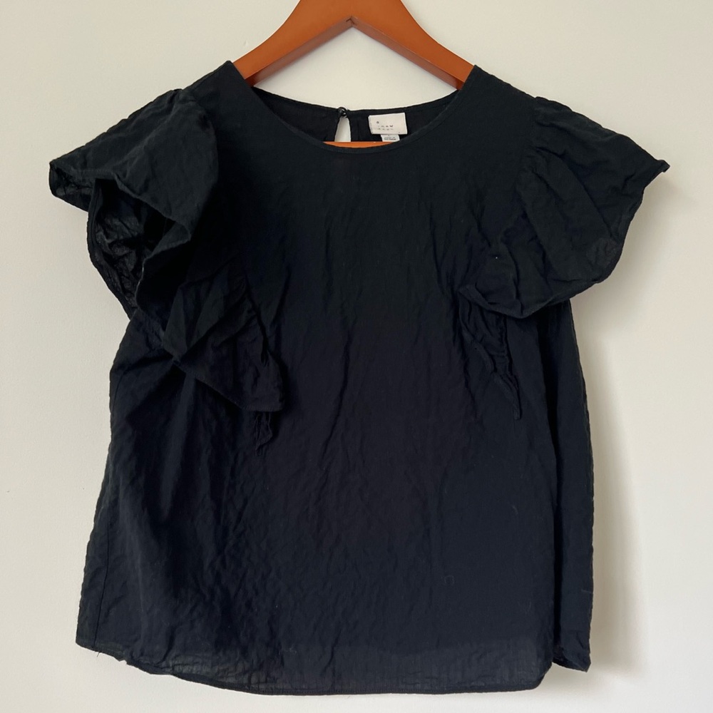 A New Day Black Flutter Sleeve Ruffled Blouse